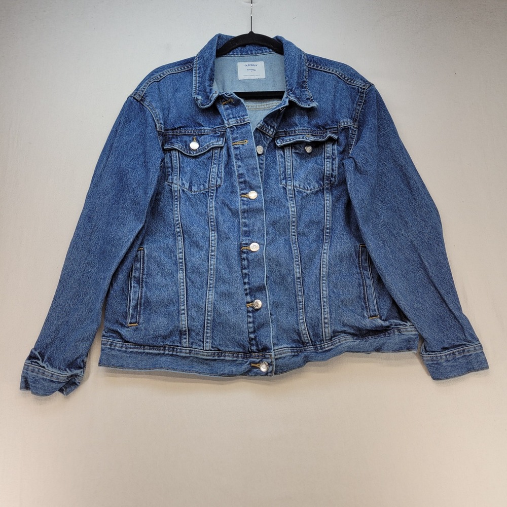 Old Navy Denim Jacket Womens Large Blue Boyfriend Classic Medium Wash Cotton